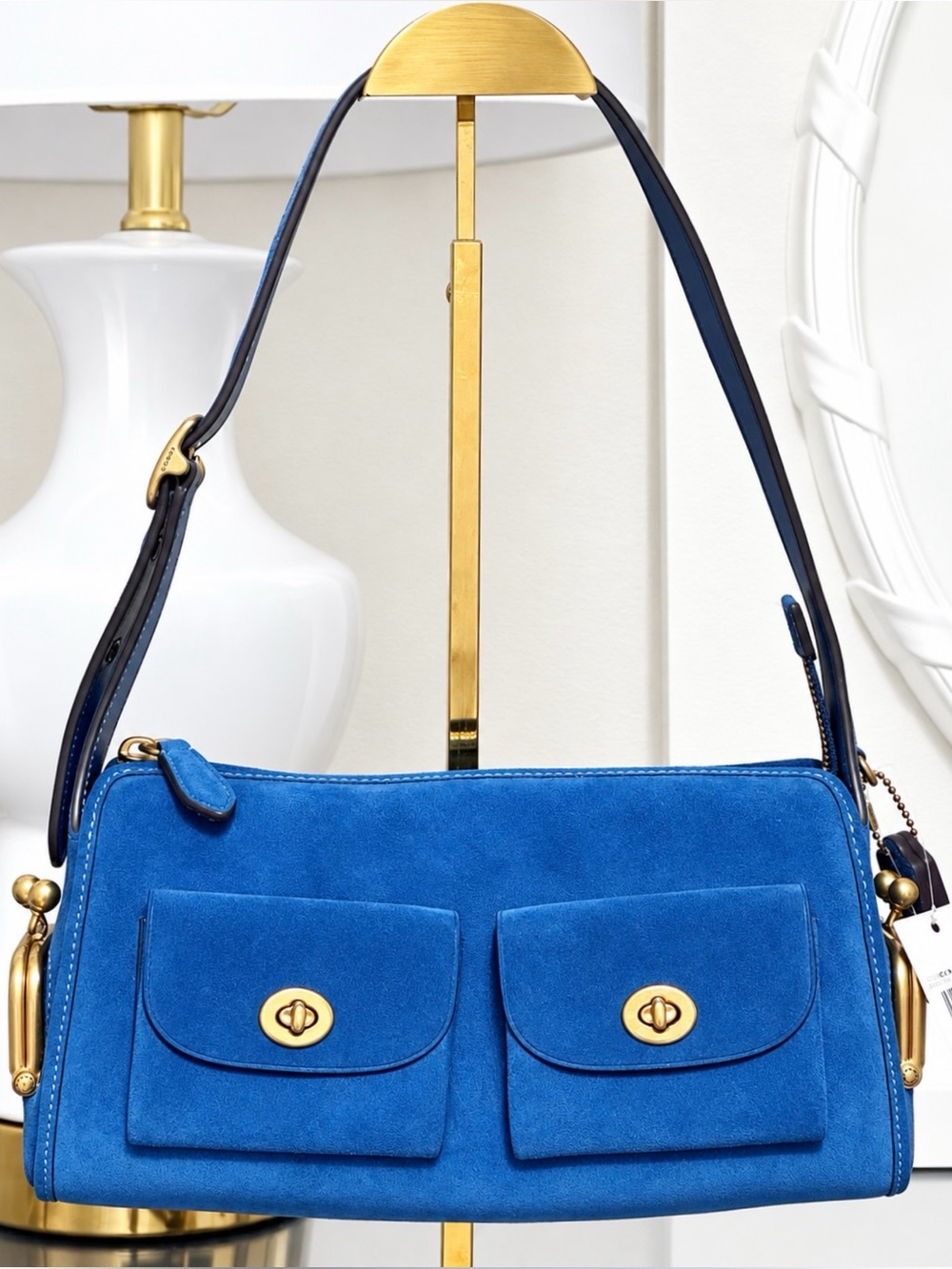COACH Turnlock Suede Haversack Bag 27, BLUE JAY